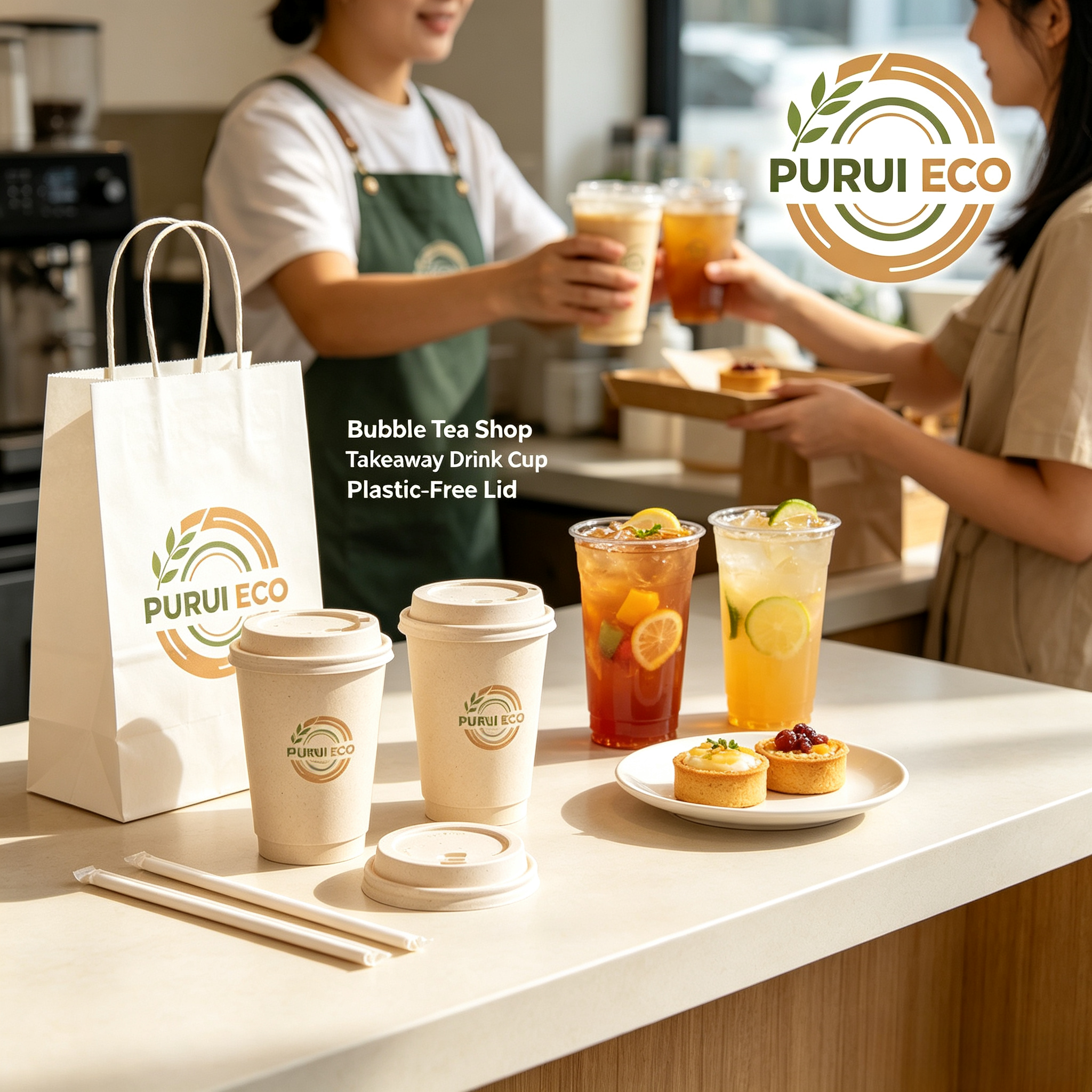 Eco Compostable Tableware For Coffee & Bubble Tea Shops