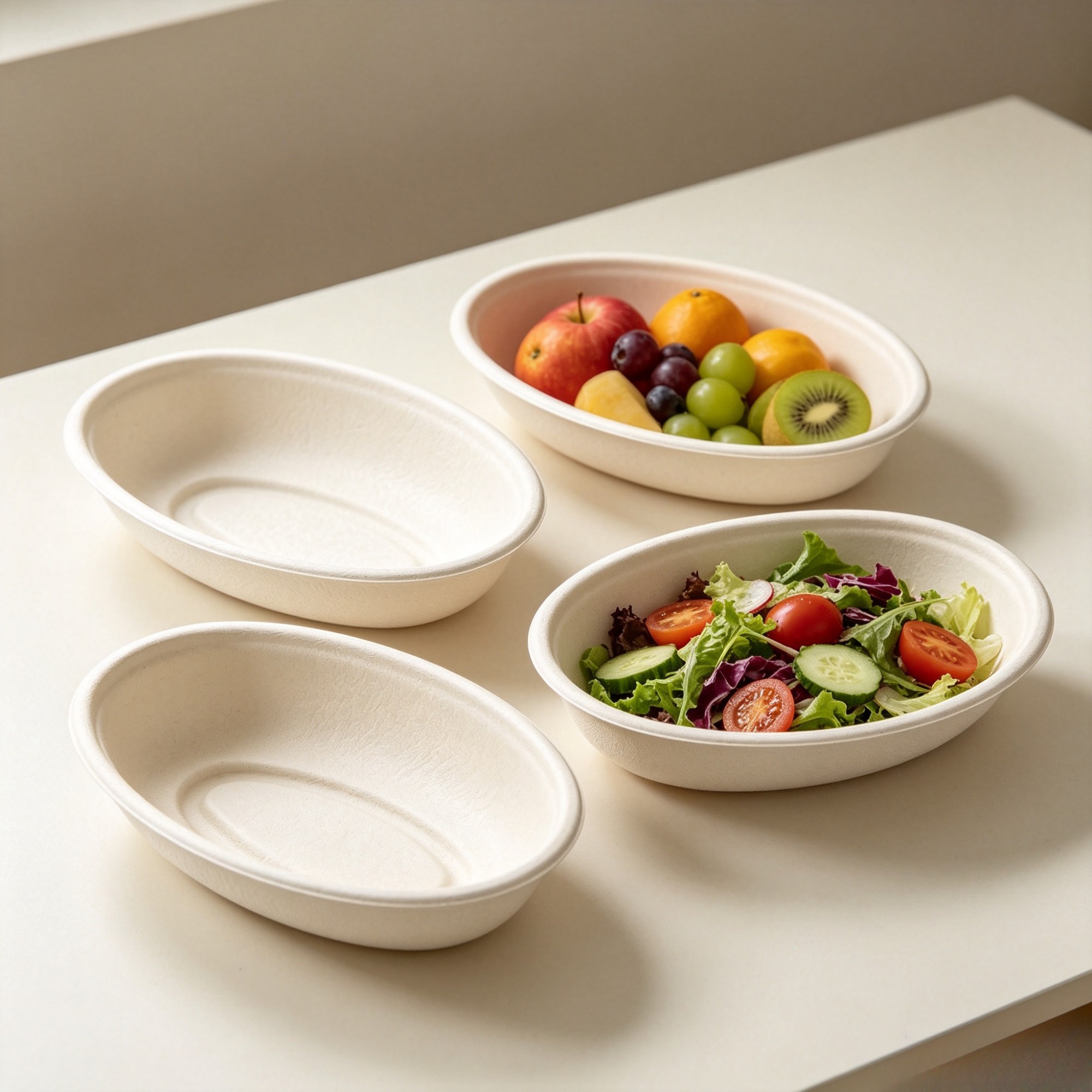 20/24/32oz Biodegradable Oval Sugarcane Pulp Food Bowl