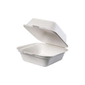 6 Inch Compostable Sugarcane Bagasse Pulp Biodegradable Burger Clamshell Takeout Box