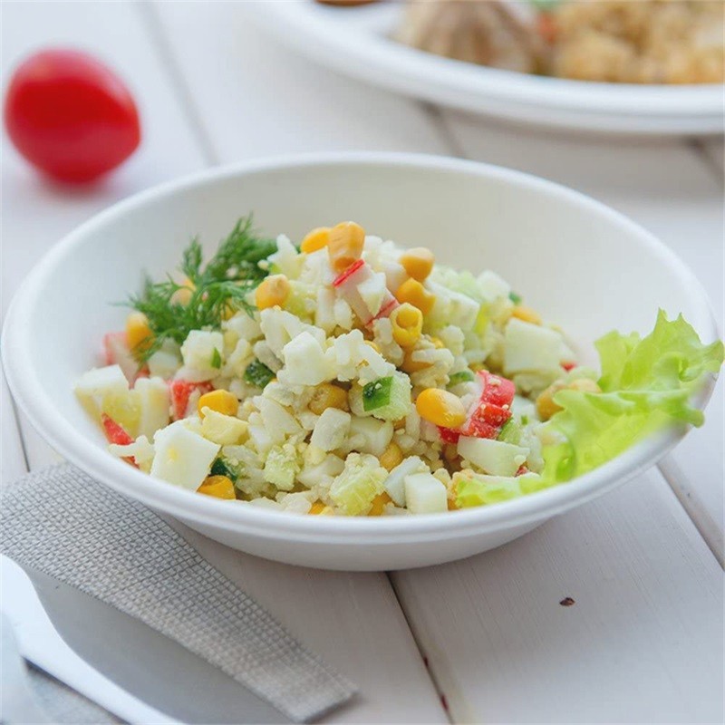 6/7 Inch Grease Resistant Compostable Bagasse Disposable Salad Food Bowls