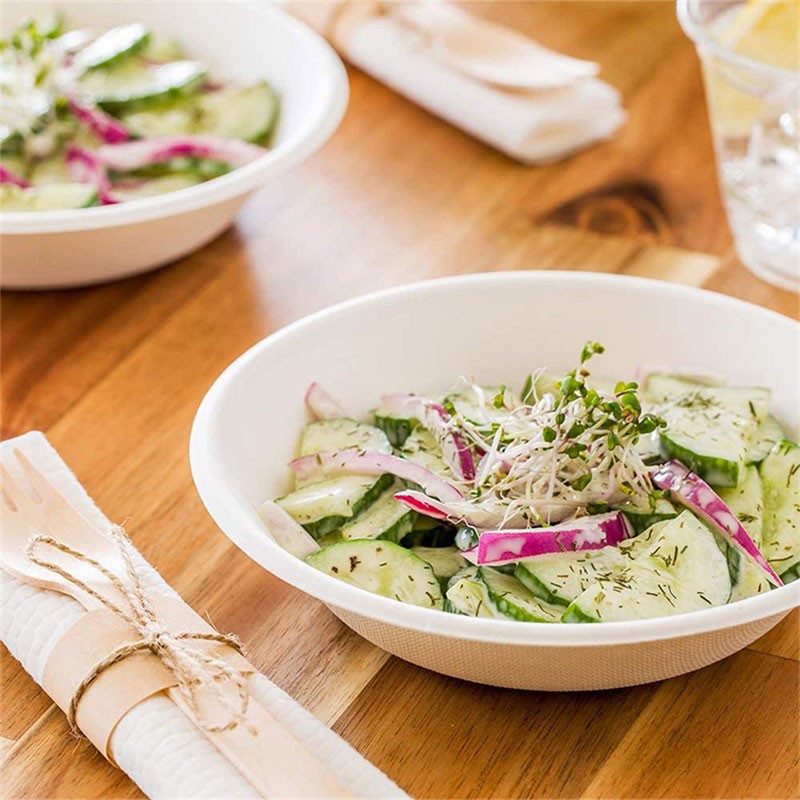 6/7 Inch Grease Resistant Compostable Bagasse Disposable Salad Food Bowls