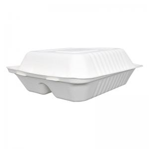 Biodegradable Bagasse 2 Compartment Takeout Food Containers 