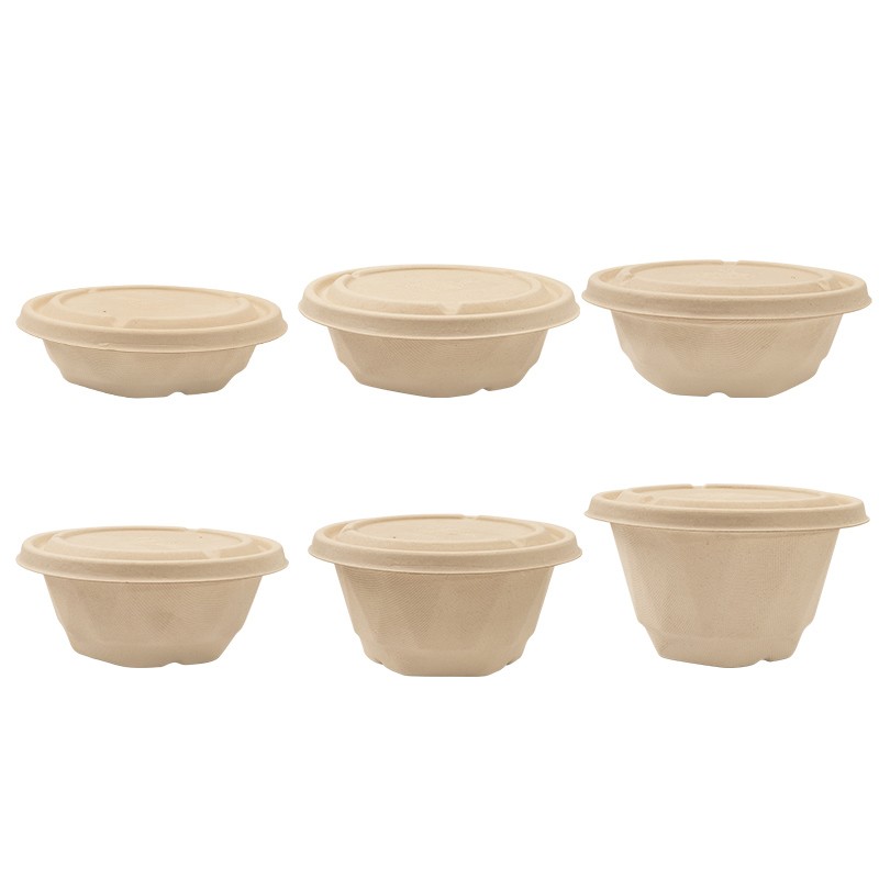 Compostable 500ml 600ml 650ml 750ml 850ml 1000ml Bagasse Bowl with Lid 