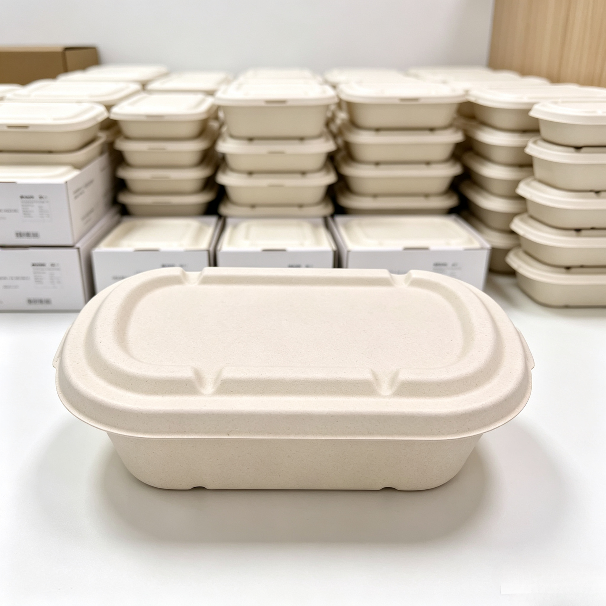 500ML 700ML 850ML 1000ML Compostable Bagasse Bento Box with Lid 